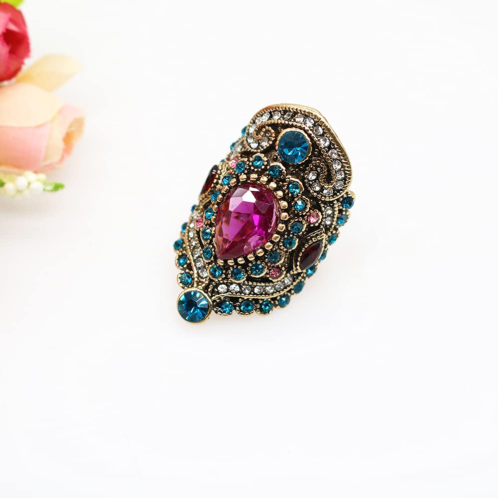 ABJFJE Retro Crystal Cocktail Statement Ring Antique Colorful Rhinestone Stacking Wedding Band Rings Fashion Jewelry Accessories for Women Gift