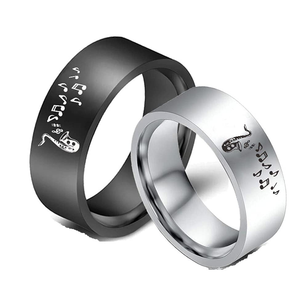 ZKXXJ Personalized Saxophone Ring for him her,Stainless Steel Name Date Latitude Custom Finger Band Musical Rings Music Notes Enthusiast Gift for Men Women with free Engraving