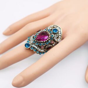 ABJFJE Retro Crystal Cocktail Statement Ring Antique Colorful Rhinestone Stacking Wedding Band Rings Fashion Jewelry Accessories for Women Gift