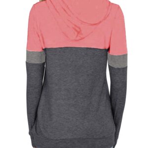 MixShe Womens Fall Fashion 2024 Long Sleeve Shirts for Women Tops Trendy Sweatshirts Hoodies Fashion Outfits Clothes Ladies Casual Tunics Pink & Gray Large