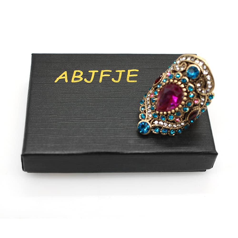 ABJFJE Retro Crystal Cocktail Statement Ring Antique Colorful Rhinestone Stacking Wedding Band Rings Fashion Jewelry Accessories for Women Gift