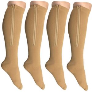 EWRGGR 2 Pair Zip Compression Socks for Women Closed Toe Zipper Socks abckd Wide Calf Easy on off 15-20 mmHg