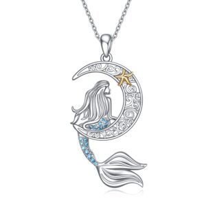 yafeini mermaid necklace for women little mermaid gifts mermaid jewelry for women sterling silver necklace with mermaid pendant