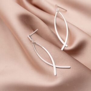 SLUYNZ 925 Sterling Silver Shiny Bar Dangle Earrings for Women Teens Flat Bar Earrings Curve Line Earrings (A-Silver)