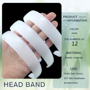 VOKOY 12 Pcs White Plastic Headbands, 1" Wide No Teeth Plain Headbands DIY Hair Bands Headbands for Girls Women