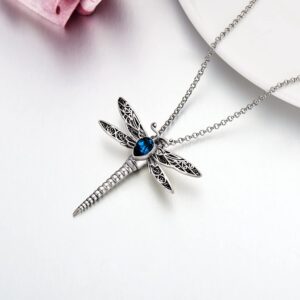 AOBOCO Dragonfly Simulated Blue Zircon Urn Necklace for Ashes Sterling Silver Memorial Keepsake Cremation Jewelry Gifts with Filling Tool