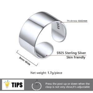 Toe Rings for Women 925 Sterling Silver Hypoallergenic Adjustable Simple 8mm Band Ring for Foot Toe Ring Size Range from 2 3 4 5 6