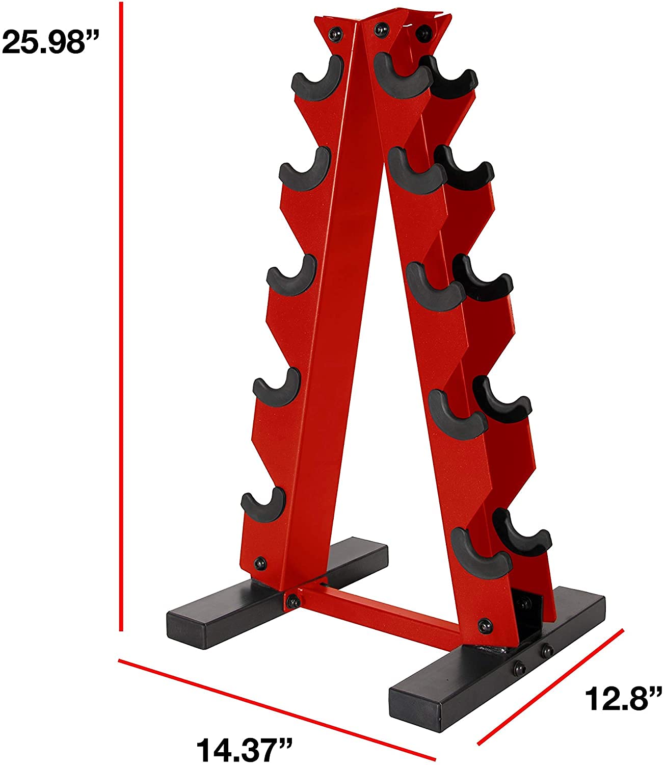 CAP Barbell A-Frame Dumbbell Weight Rack, Red (RK-12BIS-RD) with CAP 50lb Coated Hex Dumbbells, 5x2 20x2, & 10x2 15x2 & 25x2, Part of 150lb Set