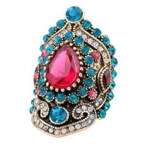 abjfje retro crystal cocktail statement ring antique colorful rhinestone stacking wedding band rings fashion jewelry accessories for women gift