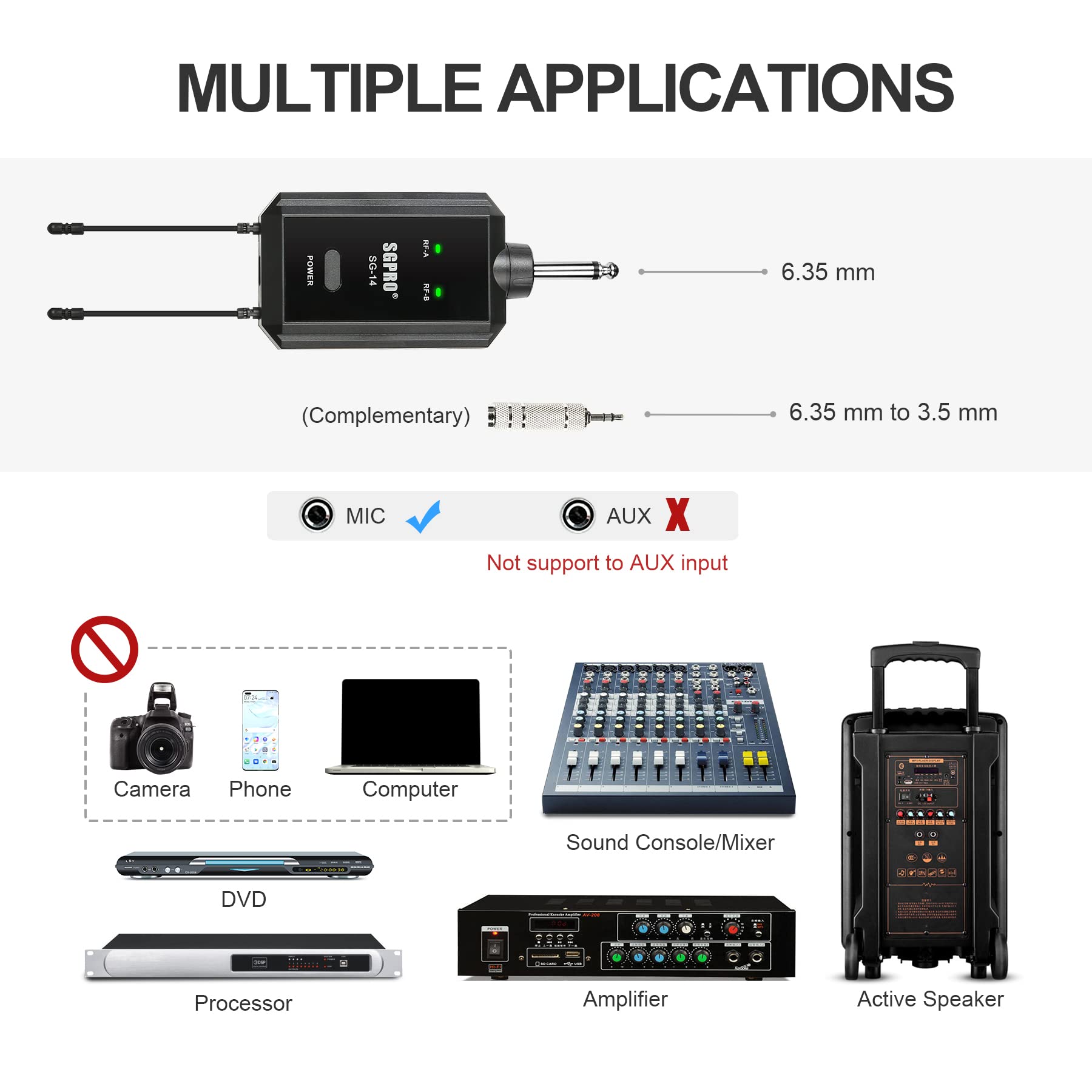 SGPRO Multiple-Purpose Wireless Microphone Set Compact Receiver Mute Function Battery Indicator for Singing, DJ, Speech, Classroom, Church, Home Karaoke and More (SG-14 | Dual Handheld Set)