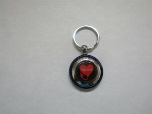 1967 1968 1969 1970 fury vip barracuda valiant heart logo round plastic keychain - blue