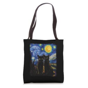 starry night vincent van gogh famous painting black cats tote bag