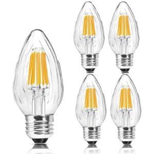 Qixivcom 6W F15 Dimmable LED Light Bulbs Led Porch Light Bulb 60W Equivalent 600LM Warm White 2700K E26 Edison Vintage Bulb Flame Wrinkle Clear Glass Cover for Indoor Dining Room Ceiling Fan,4-Pack