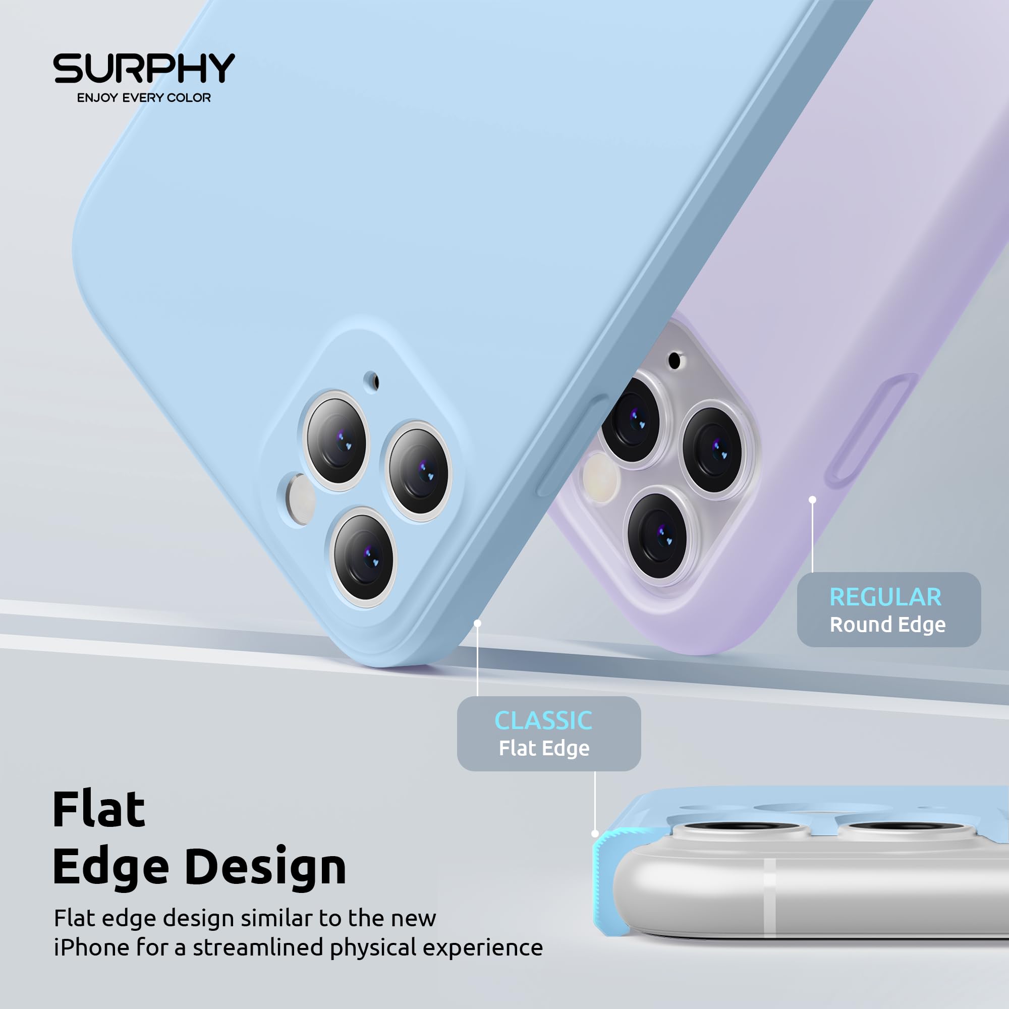 SURPHY Design for iPhone 11 Pro Max Case with Camera Protection, Straight Edge Design Liquid Silicone Slim Case, Cloud Blue