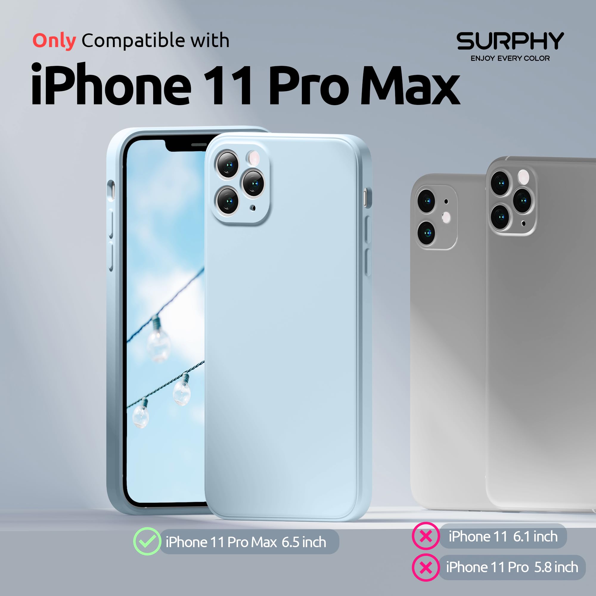 SURPHY Design for iPhone 11 Pro Max Case with Camera Protection, Straight Edge Design Liquid Silicone Slim Case, Cloud Blue