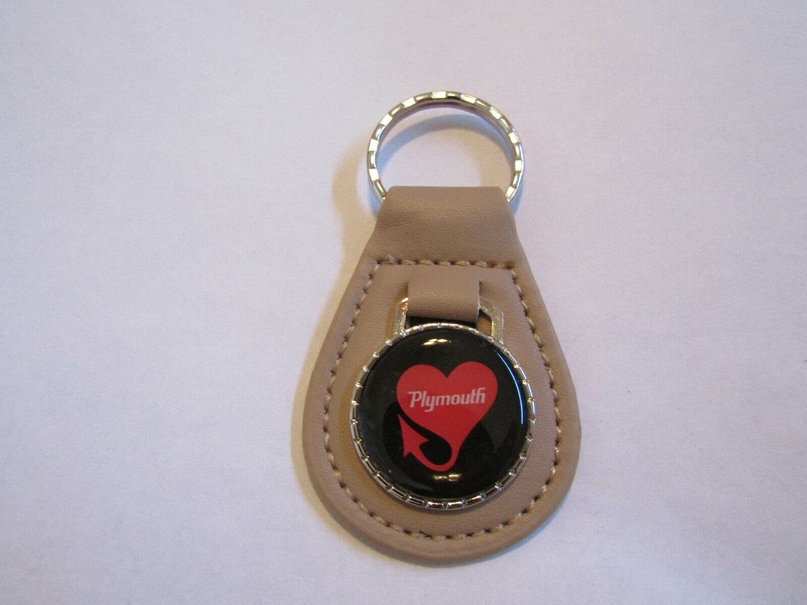 1967 1968 1969 1970 FURY VIP BARRACUDA VALIANT HEART LOGO LEATHER KEYCHAIN - BEIGE