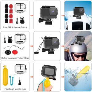 52 in 1 Accessories Kit, Waterproof Case + 3 Filters + Chest/Head/Wrist Strap+ Bike/Backpack Clip + Floating Grip + Rubber Case