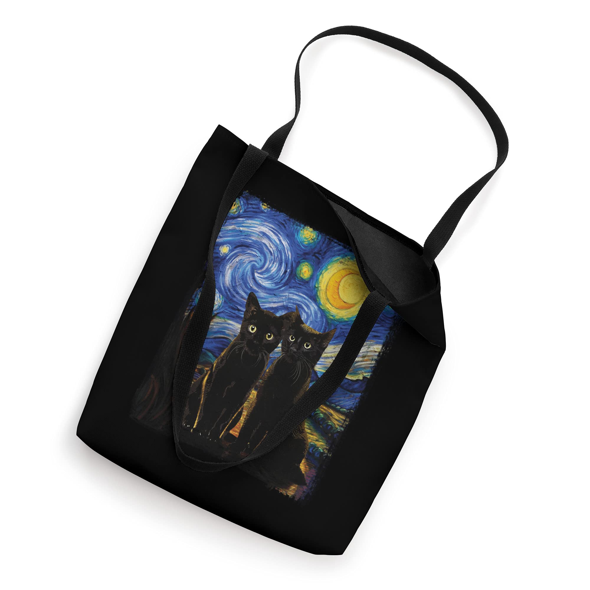 Starry Night Vincent van Gogh Famous Painting Black Cats Tote Bag