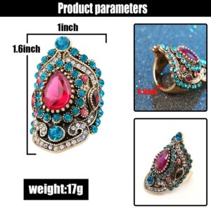 ABJFJE Retro Crystal Cocktail Statement Ring Antique Colorful Rhinestone Stacking Wedding Band Rings Fashion Jewelry Accessories for Women Gift