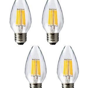 Qixivcom 6W F15 Dimmable LED Light Bulbs Led Porch Light Bulb 60W Equivalent 600LM Warm White 2700K E26 Edison Vintage Bulb Flame Wrinkle Clear Glass Cover for Indoor Dining Room Ceiling Fan,4-Pack