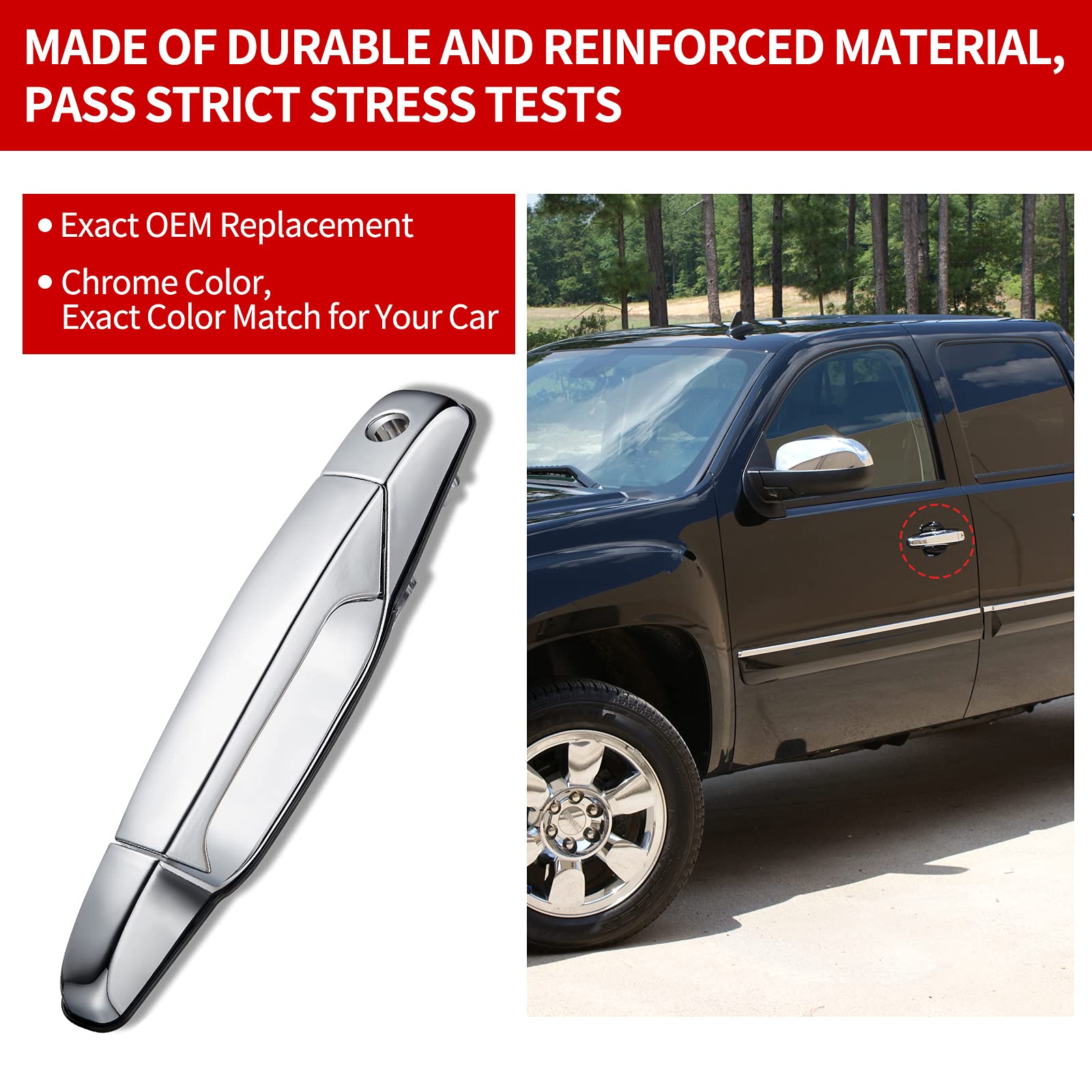 This Hill Exterior Chrome Door Handle,Front Left Driver Side Compatible with 2007-2014 Silverado Suburban Avalanche Tahoe GMC Sierra Yukon Cadillac Escalade-Replaces#20828258 22738721 25960525 80546