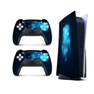 ps5 blue skin for playstation 5 console and 2 controllers, tech skin vinyl 3m decal stickers full wrap cover (disk edition)