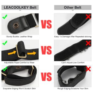 LEACOOLKEY No Buckle Stretch Belt for Women/Men—2 Pack Elastic Invisible Belt for Jeans (K-2 black+2 blue-1, Fits 2 loop size 4"-6")