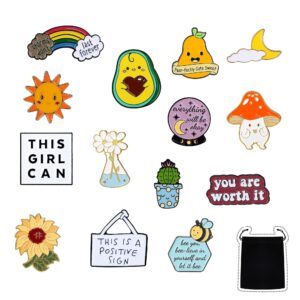 14 pieces positive enamel pins set motivational enamel lapel pin inspirational cute brooch pin badges for women clothing bags hats decorations