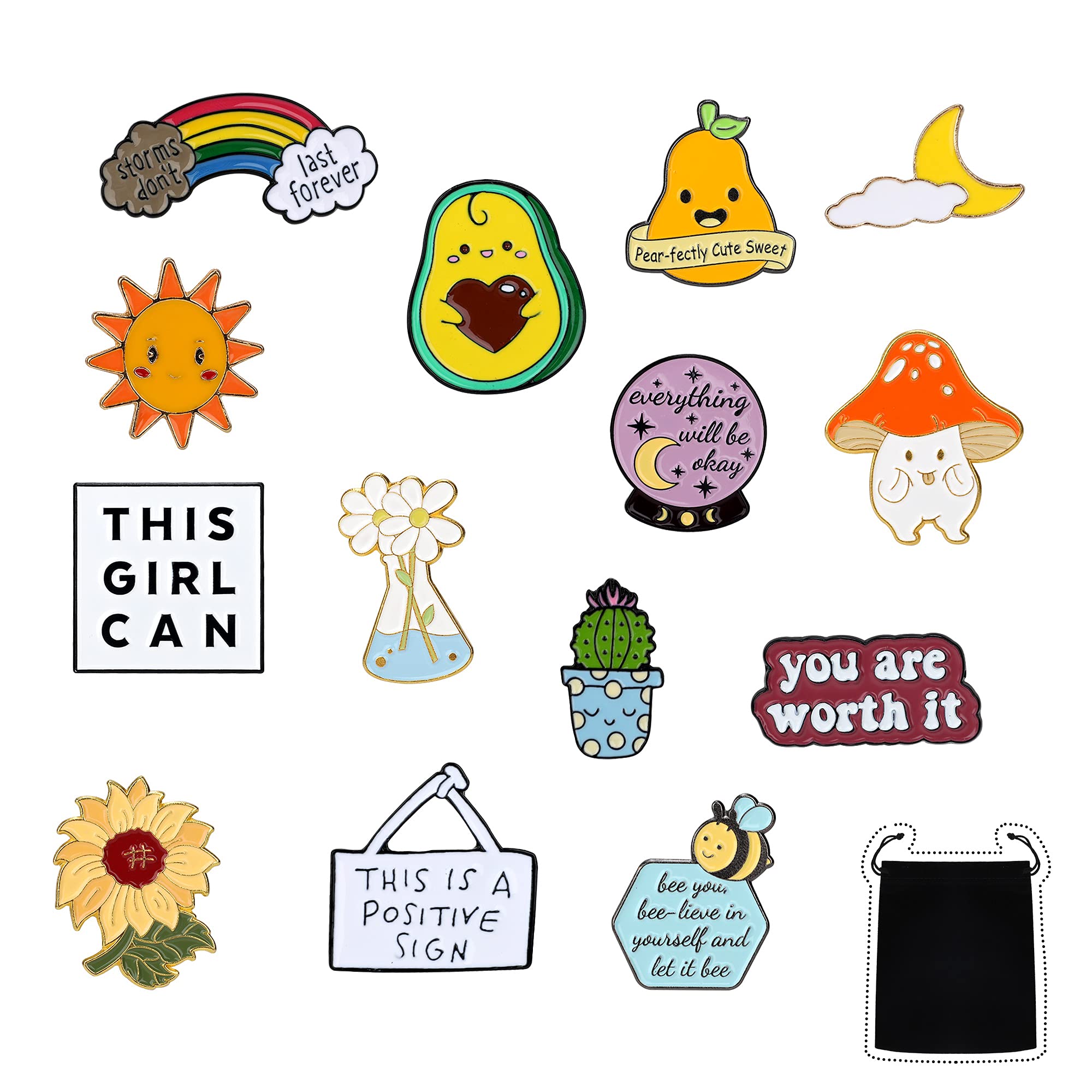 14 Pieces Positive Enamel Pins Set Motivational Enamel Lapel Pin Inspirational Cute Brooch Pin Badges for Women Clothing Bags Hats Decorations