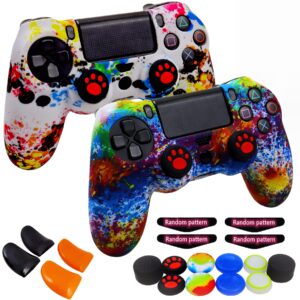 silicone skin for ps4 controller, 2pcs anti-slip shell cover case with 10 joystick grips, 2 pairs l2 r2, 4pcs led light bar skin for playsation 4/ slim/pro dualshock 4 controller wireless gamepad