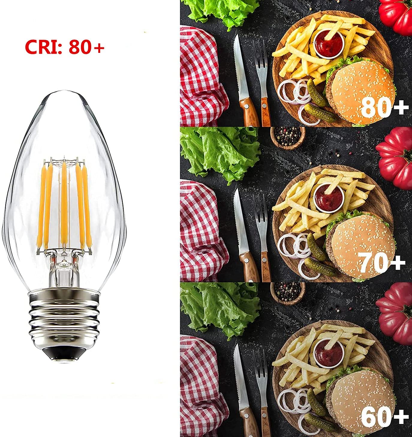 Qixivcom 6W F15 Dimmable LED Light Bulbs Led Porch Light Bulb 60W Equivalent 600LM Warm White 2700K E26 Edison Vintage Bulb Flame Wrinkle Clear Glass Cover for Indoor Dining Room Ceiling Fan,4-Pack