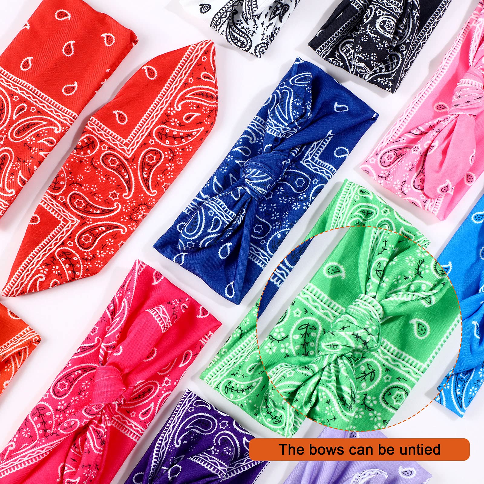 WILLBOND 13 Pieces Bandana Headband for Women Paisley Hair Bandanas Boho Bow Headbands Elastic Knot Rabbit Ear Head Wrap Cute Hair Accessories for Women Girls 7.87x2.77 inch (Stylish Color)