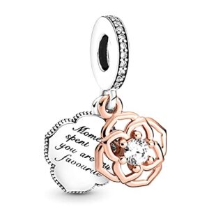 EZ Tuxedo Two-tone Rose Dangle Charms 14K Rose Gold Plated Pendant with Cubic Zirconia for Bracelets