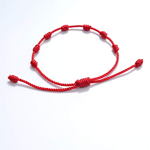 COLORFUL BLING Handmade 7 Knots Red String Thread Bracelet Protection Amulet for Success and Prosperity Family Couple Lovers Friendship Bracelets Jewelry for Women Men Teen-6pcs red Black