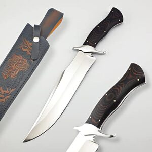 Vetus Tiger Bowie Knife| Custom handmade Survival Knife| 12C27 Stainless Steel Hunting Knife Full Tang Fixed Blade Tactical Bowie knife with Engraved Leather Sheath and Gift Box