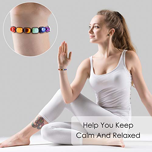 Hicarer 4 Pcs 7 Colored Chakra Bracelets for Women Men Chakra Reiki Bracelets Crystal Stretch Yoga Braided Rope Bead Bracelets