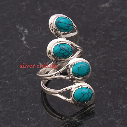 Designer Turquoise Gemstone 925 Sterling Silver Spinner Ring Jewelry (6.5)