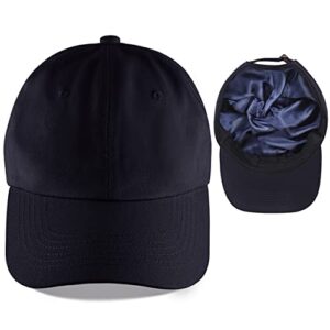 leotruny baseball cap satin lined: silk lining help prevent frizz breakage - sport adjustable hat for women navy