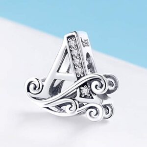 BISAER 925 Sterling Silver Initial Letter A Charms for Bracelets Alphabet Beads Charm Jewelry Gifts