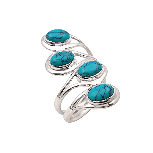 Designer Turquoise Gemstone 925 Sterling Silver Spinner Ring Jewelry (6.5)