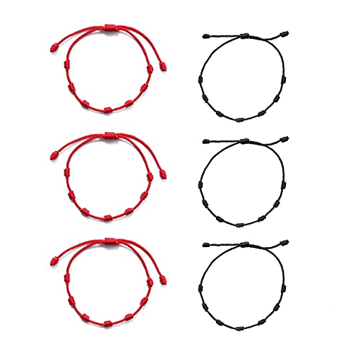 COLORFUL BLING Handmade 7 Knots Red String Thread Bracelet Protection Amulet for Success and Prosperity Family Couple Lovers Friendship Bracelets Jewelry for Women Men Teen-6pcs red Black