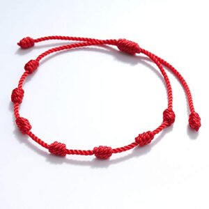 COLORFUL BLING Handmade 7 Knots Red String Thread Bracelet Protection Amulet for Success and Prosperity Family Couple Lovers Friendship Bracelets Jewelry for Women Men Teen-6pcs red Black