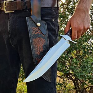 Vetus Tiger Bowie Knife| Custom handmade Survival Knife| 12C27 Stainless Steel Hunting Knife Full Tang Fixed Blade Tactical Bowie knife with Engraved Leather Sheath and Gift Box