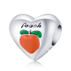 lamoony charm 925 sterling silver peach charm mango charm avocado charm mangosteen charm fruit charm heart charm apple charm love charm for pandora charm bracelet (peach)