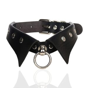 Urieo Gothic PU Leather Chokers Black Studded Collar Choker with O Ring Rock Choker Necklaces Adjustable Nightclub Party for Women Black