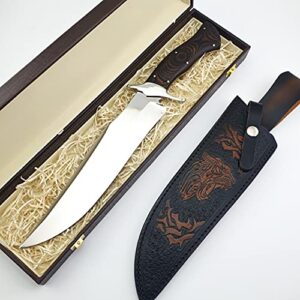 Vetus Tiger Bowie Knife| Custom handmade Survival Knife| 12C27 Stainless Steel Hunting Knife Full Tang Fixed Blade Tactical Bowie knife with Engraved Leather Sheath and Gift Box