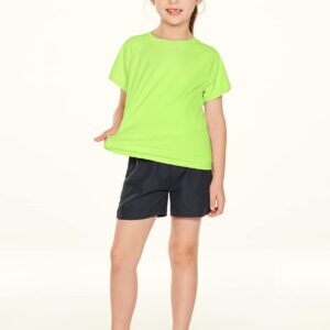 TSLA Youth Kids UPF 50+ Short Sleeve, Aqua Water Swimsuit Top, UV/SPF Surf Swim Shirt, Swim Shirt Lime, 8