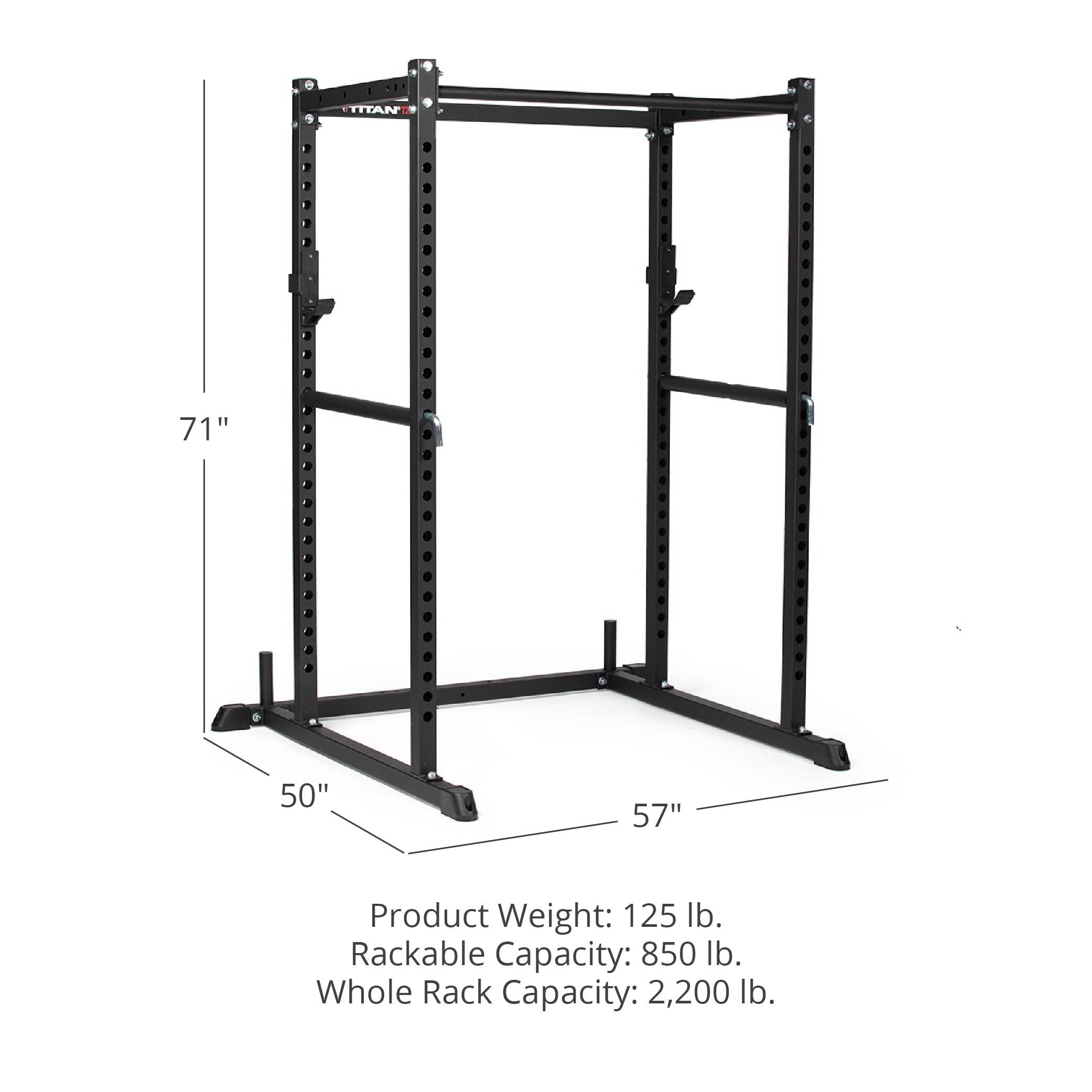 Titan Fitness T-2 Series Short 71" Power Rack, 850 LB Rackable Capacity, Skinny Pull Up Bar, Pin and Pipe Safeties, Standard J-Hooks, All In One Home Garage Gym for Weightlifting and Strength Training