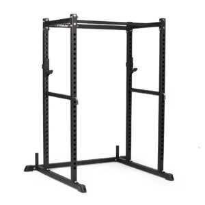 titan fitness t-2 series short 71" power rack, 850 lb rackable capacity, skinny pull up bar, pin and pipe safeties, standard j-hooks, all in one home garage gym for weightlifting and strength training