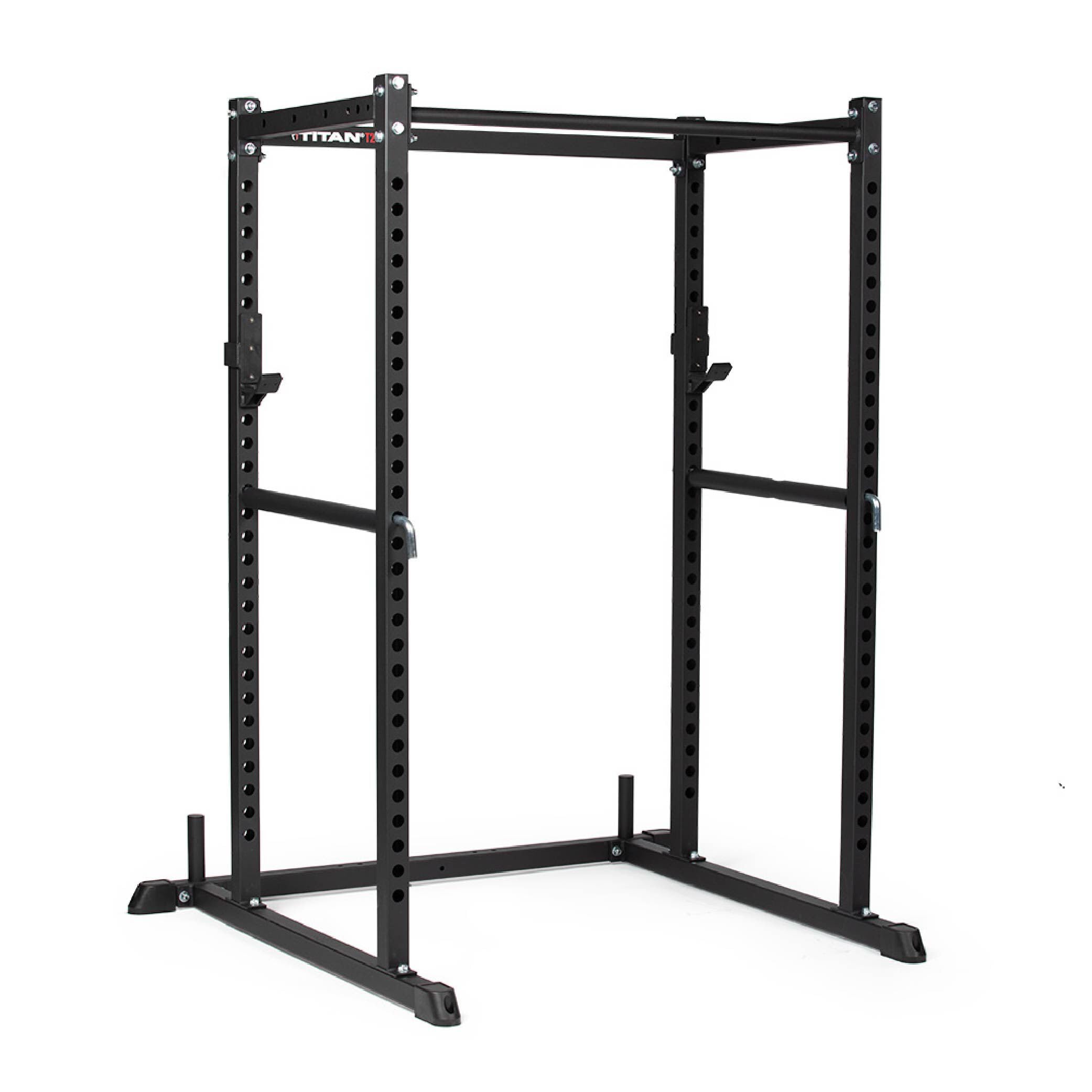 Titan Fitness T-2 Series Short 71" Power Rack, 850 LB Rackable Capacity, Skinny Pull Up Bar, Pin and Pipe Safeties, Standard J-Hooks, All In One Home Garage Gym for Weightlifting and Strength Training